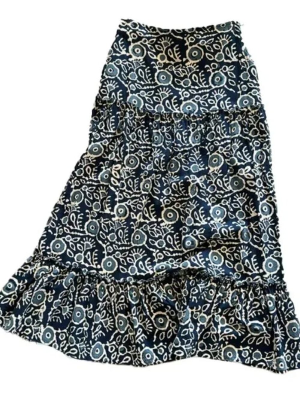 Luna Moon Boho Peasant Skirt with Tiered Block Print